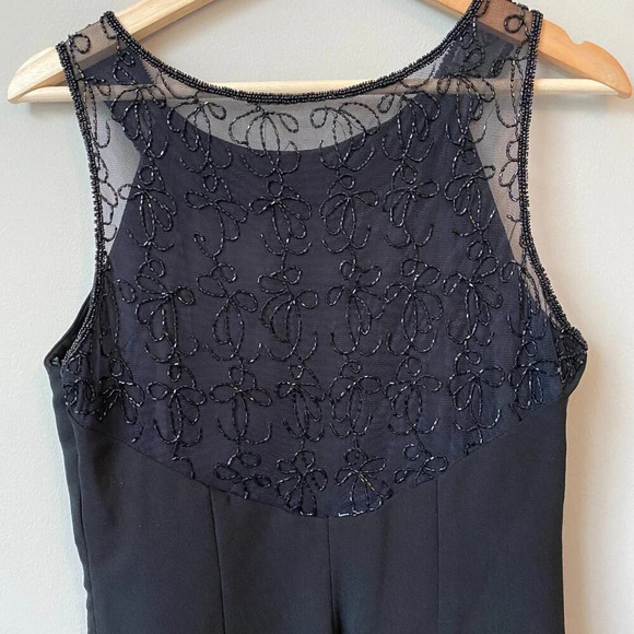 Vintage Brilliante By JA Womens MP Petite Sleeveless Beaded Cocktail Black Dress - Picture 11 of 16